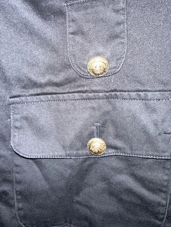 Sandro Paris Black Blazer Jacket Gold Button Cropped Tailored Women’s L - Picture 6 of 11